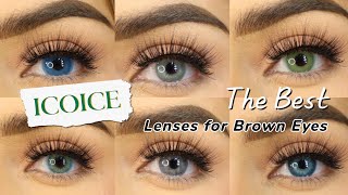 The Best Colored Contact Lenses for Brown Eyes  Trying On ICOICE Natural Colors [upl. by Cele]