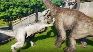 INDOMINUS REX Vs APATOSAURUSBRACHIOSAURUSCAMARASAURUSMAMENCHISAURUS  Jurassic World Evolution [upl. by Yasu]