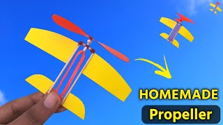 how to make propeller at home  how to make flying helicopter  homemade rubberband propeller plane [upl. by Ketchan]