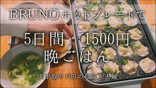 驚くほど簡単！ホットプレートで作る5日間1500円晩ごはん生活【ブルーノ】【節約レシピ】 [upl. by Prudhoe]