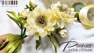 DIY peonieshow to make satin ribbon flower easy [upl. by Chancey]