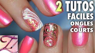 2 Tutos nail art facile ongles courts en gel pour pose salon rapide [upl. by Kokaras375]