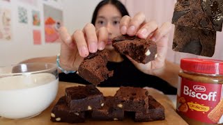 ASMR Mukbang Fudgy Brownies  Biscoff Spread w Milk 🍫🤎☁️ੈ♡🧸⋆ Relaxing Eating Sounds 🎧 [upl. by Mitch]