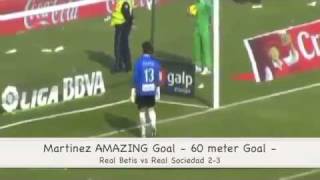 Amazing 60 meter goal Martinez Betis vs Real Sociedad 23 27112011 [upl. by Mannuela]