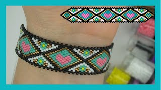 PULSERA DE CORAZONESPEYOTE STITCHBRICK STITCH [upl. by Adnilrem]