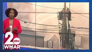 Fire destroys building in Cockeysville during state issued Code Red Air Quality Alert [upl. by Yelssew4]