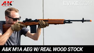 AampK M1A Full Size Airsoft AEG Rifle w Real Wood Stock Review [upl. by Dich94]