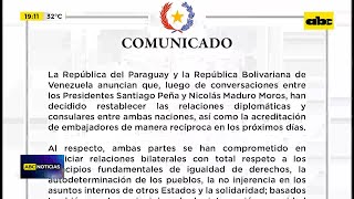 Paraguay reanuda relaciones con Venezuela [upl. by Nilerual236]