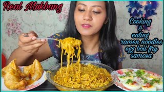 Real Mukbang ICooking and Eating Ramen Noodlesegg boil fry Samosa with favourite drink IHungerbell [upl. by Suzi]