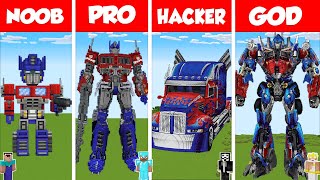 Minecraft OPTIMUS PRIME STATUE HOUSE BUILD CHALLENGE  NOOB vs PRO vs HACKER vs GOD  Animation [upl. by Delamare]