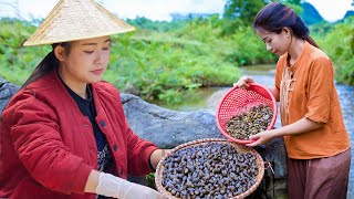 Dianxi Xiaoge is awesome  Catching snails to cook vermicelli soup for dinner with villagers [upl. by Anaihr317]