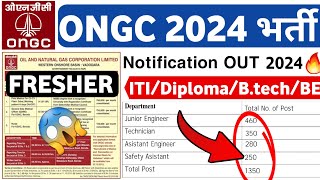 ONGC Latest Notification 2024 😍  Freshers  POST 1145  ONGC Job Vacancy 2024  ONGC Jobs 2024 🔥 [upl. by Naujtna]