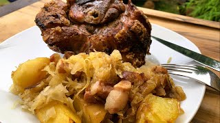 Haxe Sauerkraut und Kartoffeln mit Speck was richtig herzhaftes vom Grill [upl. by Oirrad362]