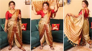 How To Wear Nauvari Saree  Dhoti Style Saree draping Maharashtrian Saree Draping Silk Saree [upl. by Wolfram]