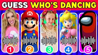 Guess Whos Dancing 🎤🎙️🎶 Like Nastya Super Mario Bros Rebecca Zamolo Princess Peach Among Us [upl. by Deana275]