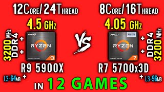 Ryzen 9 5900x vs Ryzen 7 5700x3D Test in 12 Games or R7 5700x3D vs R9 5900x [upl. by Cychosz428]