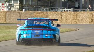 Porsche 992 GT3 CUP going FLATOUT amp ALMOST CRASHED at Goodwood FOS [upl. by Besse]