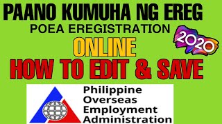 How to Register POEA eRegistration Online  How to Edit and Save  2020 [upl. by Konopka845]