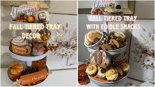 Fall Tiered Tray Decor Ideas Tiered Tray Snacks and Desserts Ideas 🍂 [upl. by Hayidan]