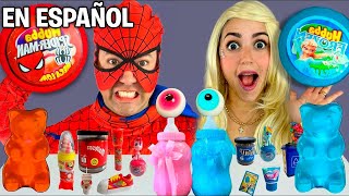 Mukbang Giant Blue Food vs Black Food Challenge 핑크 푸드 챌린지  주먹밥 교촌 허 치킨먹방 SpiderMan Hulk Frozen Elsa [upl. by Annabella]