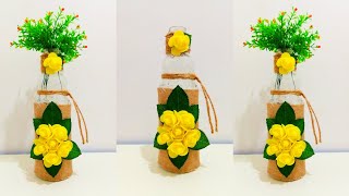 Glass Bottle Craft Ideas  Flower pot  Bottle Art  Handcraft  Bottle painting  Flower vase [upl. by Aiuqram]