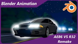 𝙄𝙣𝙞𝙩𝙞𝙖𝙡 𝘿 AE86 Vs R32 Blender Animation Full Remake Episode [upl. by Eus]