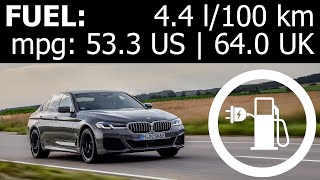 BMW 545e xDrive fuel energy power consumption economy highway autobahn city mpg kWh100 km mpkWh [upl. by Hacim350]