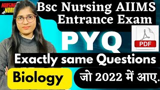 AIIMS Bsc Nursing Entrance Previous year question paper PYQ PDF [upl. by Ugo]