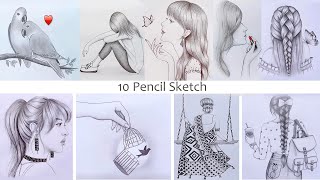 10 easy drawing ideas  Pencil Sketch for beginners  How to draw  step by step [upl. by Nekcerb]