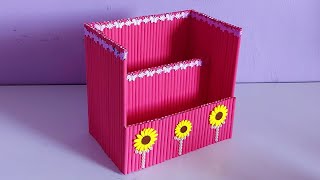 DIY Desktop Organizer Book Shelf Waste PaperPaper CraftsDiy bookshelf organizerPaper tube [upl. by Hazmah]