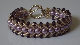 How to make a beautiful and easy pearl bracelet flat spiral stitch [upl. by Boland]