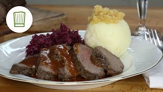 Sauerbraten mit Rotkohl und Knödel  Chefkochde [upl. by Lirbij]