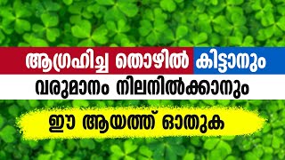 ആഗ്രഹിച്ച തൊഴിൽ കിട്ടാനും വരുമാനം നിലനിൽക്കാനും ഈ ആയത്ത് ഓതുക  Sidheeq mannani kollam [upl. by Lebna]