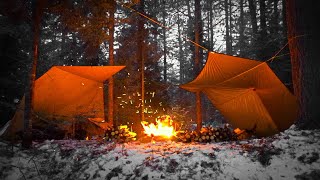 Tarp Camping in the Snow  Double LeanTo Tarp Setup with a Fire in Between  Pulling Sleds to Camp [upl. by Teragram]