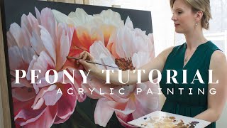 Peony Acrylic Painting Tutorial  Timelapse  Learn to Paint Peonies and Floral Still Life Pieces [upl. by Kentiggerma298]