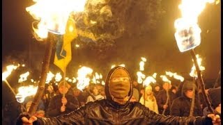 TORCHLIT MARCH IN KIEV BY UKRAINES RIGHTWING SVOBODA PARTY  BBC NEWS [upl. by Filip]