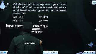 Calculate the pH at the equivalence point in the titration of 25 mL of 010 M formic acid with a [upl. by Aneer]