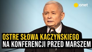 Jarosław Kaczyński ostro podczas konferencji przed Marszem Mówi o quotlewackich eksperymentachquot [upl. by Elburt747]