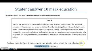 Sociology A level  Student answer 10 mark apply from item from education [upl. by Netram314]