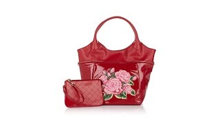 Sharif Needlepoint Rose Leather Shopper with Wristlet Bag [upl. by Carny]