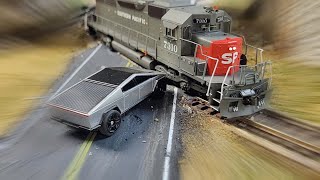 RC Tesla Cybertruck Goes Wild On HO Scale Layout [upl. by Esdnil227]