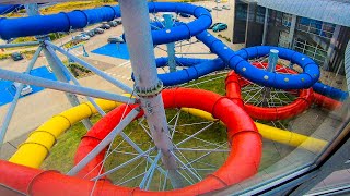 Waterslides at Trzy Fale Aquapark Słupsk in Poland [upl. by Wells]