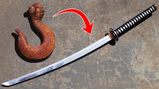 Forging a Katana from a Rusty Hook [upl. by Elleimac]