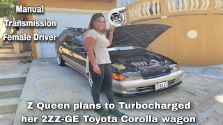 Female driver plans to turbocharged 2ZZGE Toyota Corolla wagon  Female driving manual transmission [upl. by Wicks116]