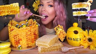 ASMR EATING HONEYCOMB CAKE EDIBLE HONEYBEES RAW HONEYCOMB SUNFLOWER COOKIE EATING SHOW 먹방 MUKBANG [upl. by Nidnarb500]