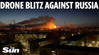 Ukraine kamikaze drones blast another Russian oil refinery as blitz continues despite US warnings [upl. by Aretta]