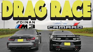 2023 BMW M3 Dinan vs 2023 Chevy Camaro ZL1 drag and roll race [upl. by Lozar]