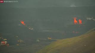 Jun 20 2024 Lava breaching Northern berm wall that protects Blue Lagoon Power station [upl. by Bay]