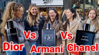 Women React to Dior Sauvage Bleu De Chanel Armani Acqua Di Gio Profondo💥 Fragrance Street Reaction [upl. by Akenot823]