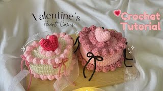 🎀 Crochet Ribbon Heart Cakes  Crochet Tutorial  Valentine’s Day Gift 🎁 [upl. by Nylecaj]